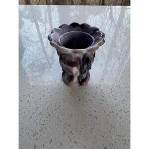 Vintage Imperial Purple/White Satin Slag Glass Toothpick Holder 3” Tall / Swirl